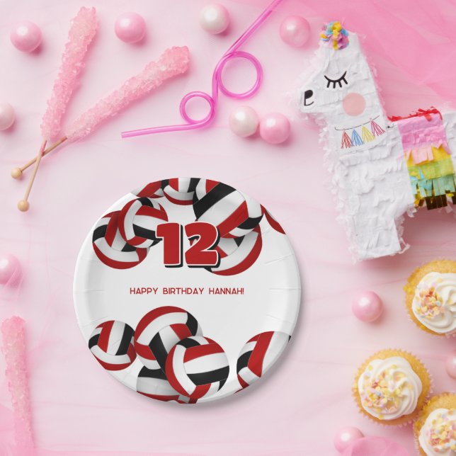 Plato De Papel fiesta de cumpleaños de niños de voleibol negro ro (Fiesta)