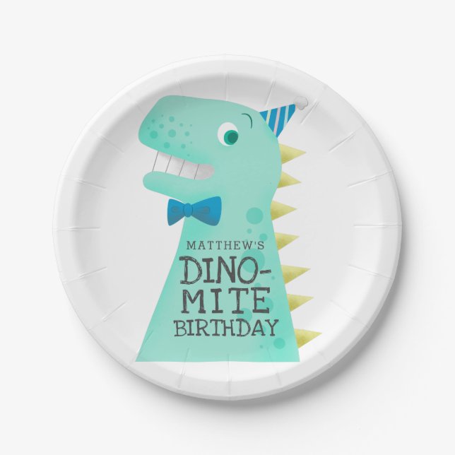Plato De Papel Fiesta de cumpleaños de niños DINO-MITE Dinosaurio (Anverso)