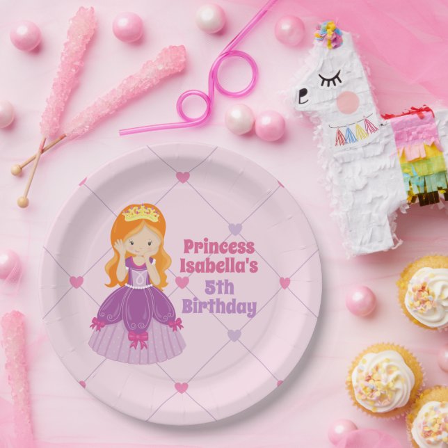 Plato De Papel Fiesta de cumpleaños de niños rosados de princesa  (Fiesta)