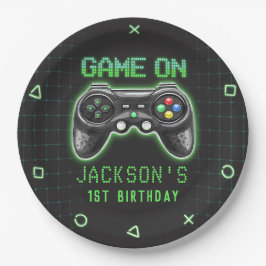 Plato De Papel Fiesta de cumpleaños de nivel de videojuego