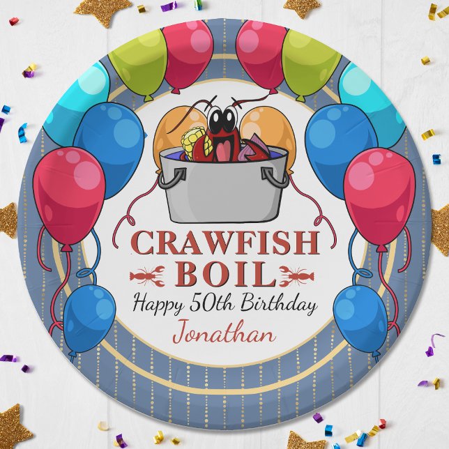 Plato De Papel Fiesta de cumpleaños de oro azul para el marisco (Crawfish Boil Seafood Blue Gold Birthday Party Paper Plates! Perfect for a birthday of any age!)