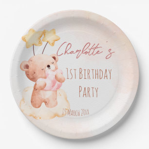 Plato De Papel Fiesta de cumpleaños de oso dulce personalizada 