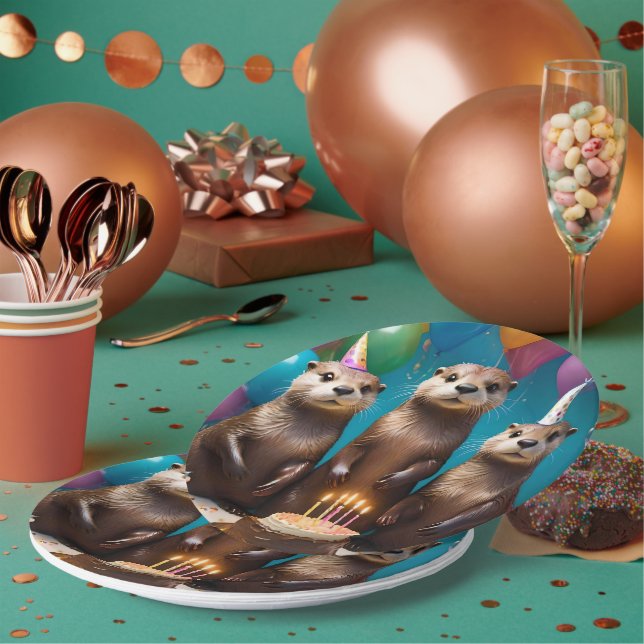 Plato De Papel Fiesta de cumpleaños de Otter Triplets, (Multi)