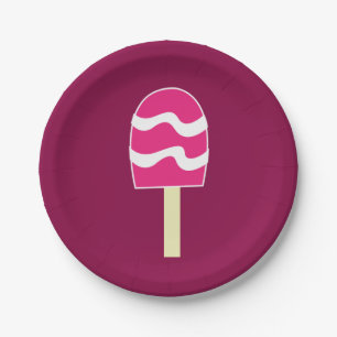 Plato De Papel Fiesta de Cumpleaños de Paleta de Helado Rosa