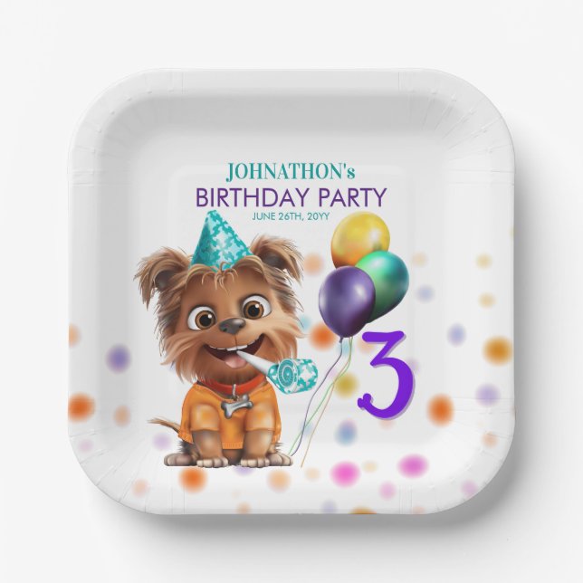 Plato De Papel Fiesta de cumpleaños de perro (Anverso)