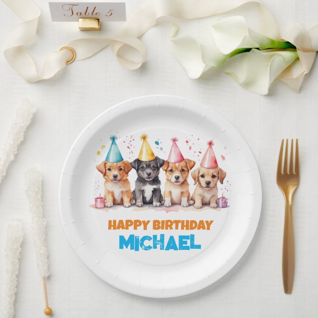 Plato De Papel Fiesta de cumpleaños de perro con porras (Boda)