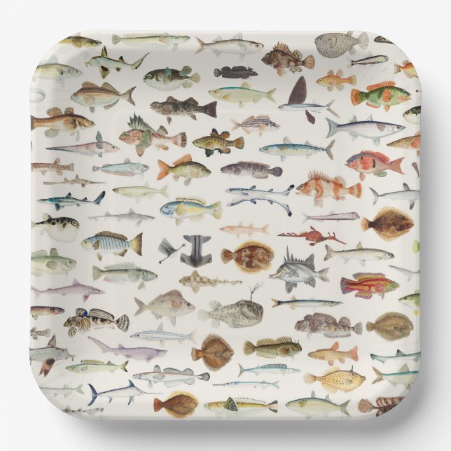 Plato De Papel Fiesta de cumpleaños de pesca de peces (Anverso)