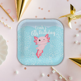 Plato De Papel Fiesta de cumpleaños de Pink Axolotl