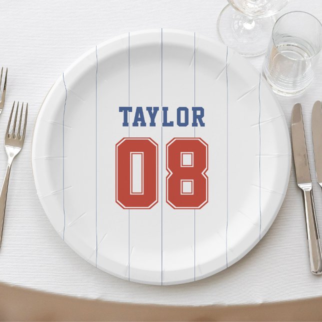 Plato De Papel Fiesta de cumpleaños de Pinstripe Baseball Softbal (Baseball Softball Sport Pinstripe Birthday Party Paper Plates
)