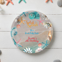Plato De Papel Fiesta de cumpleaños de playa de verano con salpic