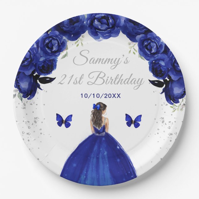 Plato De Papel Fiesta de cumpleaños de princesa con cabello casta (Anverso)