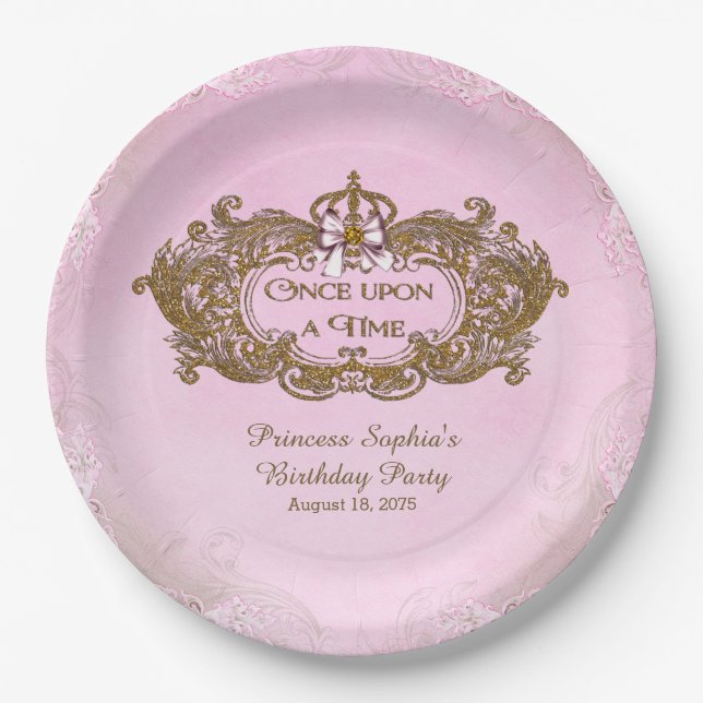 Plato De Papel Fiesta de Cumpleaños de Princesa Érase una Vez (Anverso)