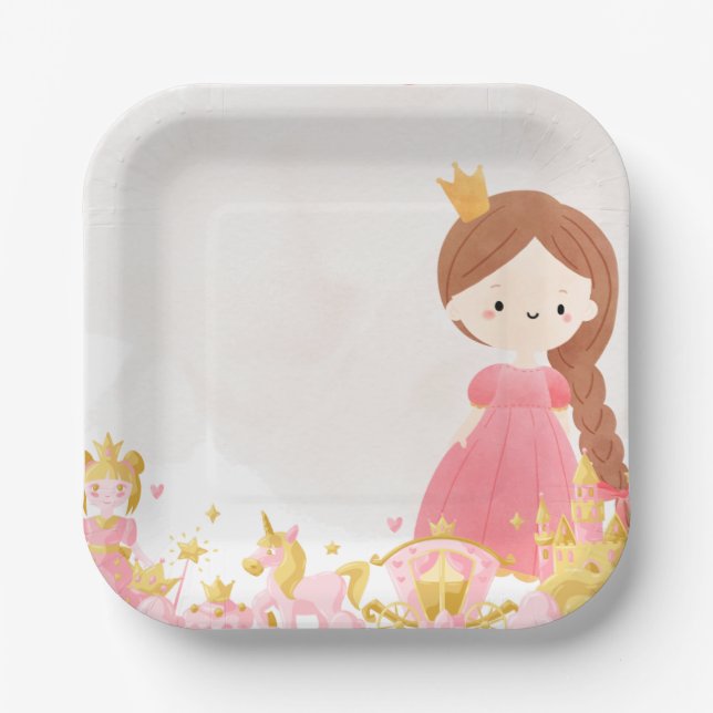 Plato De Papel Fiesta de Cumpleaños de Princesa Real (Anverso)