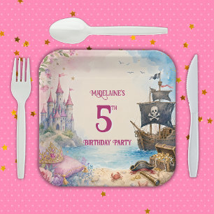Plato De Papel Fiesta de Cumpleaños de Princesa y Pirata
