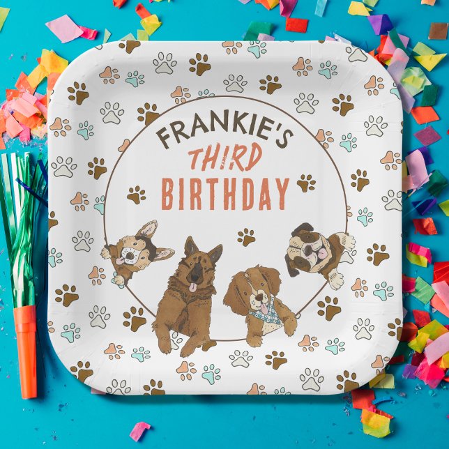 Plato De Papel Fiesta de cumpleaños de Puppy Paw-ty (Dog Themed Pawty Party Plates)