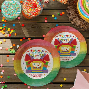 Plato De Papel Fiesta de cumpleaños de Rainbow Bounding House