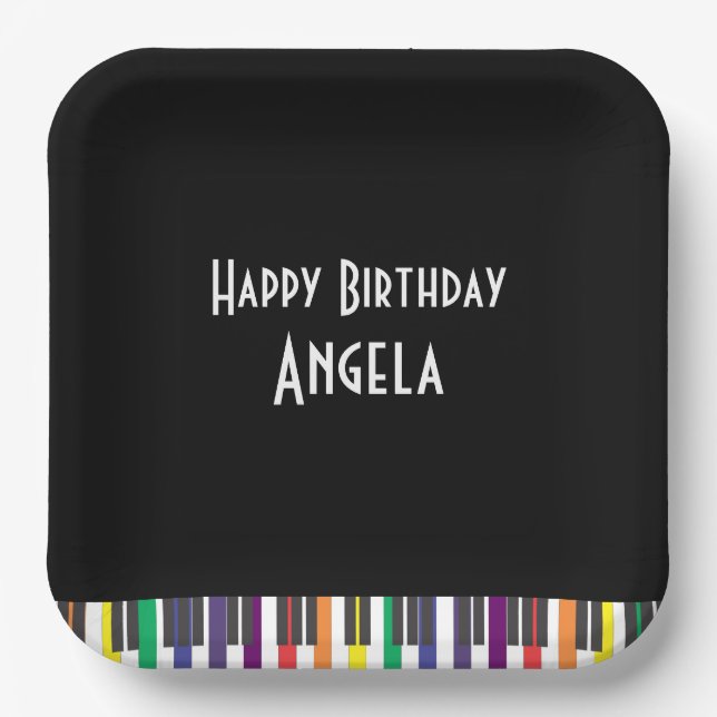 Plato De Papel Fiesta de cumpleaños de Rainbow Piano Keys (Anverso)