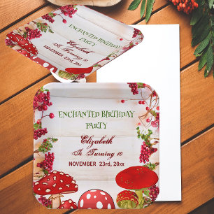 Plato De Papel Fiesta de cumpleaños de Red Mushroom Berry Garden 