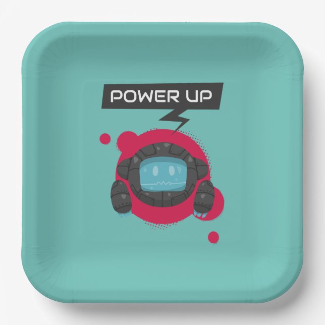 Plato De Papel Fiesta de cumpleaños de Robot (Anverso)