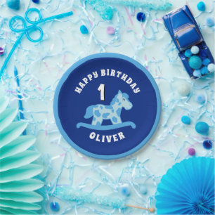 Plato De Papel Fiesta de cumpleaños de Rocke Horse Blue Boy