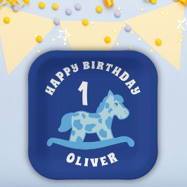 Plato De Papel Fiesta de cumpleaños de Rocke Horse Blue Boy