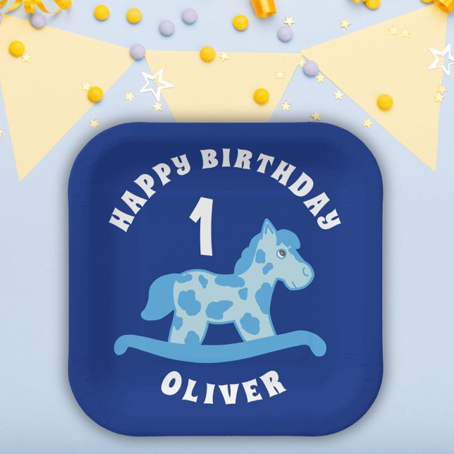 Plato De Papel Fiesta de cumpleaños de Rocke Horse Blue Boy (Subido por el creador)