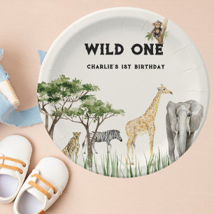 Plato De Papel Fiesta de cumpleaños de safari de Wild One