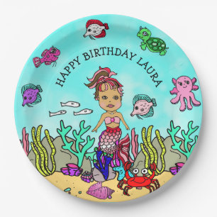 Plato De Papel Fiesta de Cumpleaños de Sirena Étnica Personalizad
