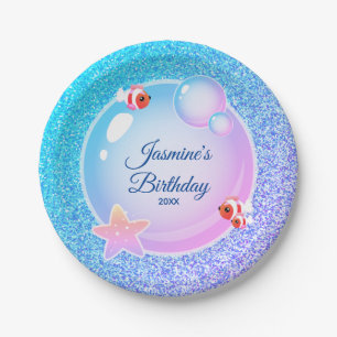 Plato De Papel Fiesta de Cumpleaños de Sirena Femenina con Brillo