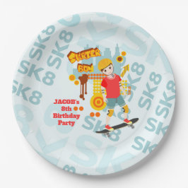 Plato De Papel Fiesta de cumpleaños de Skate Park Fun Boy