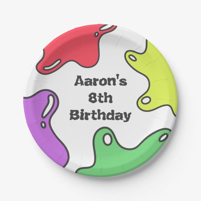 Plato De Papel Fiesta de cumpleaños de Slime (Anverso)