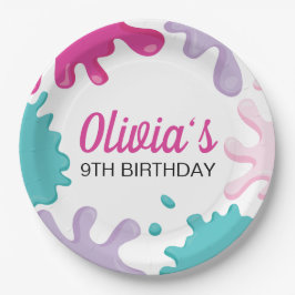 Plato De Papel Fiesta de cumpleaños de Slime rosado