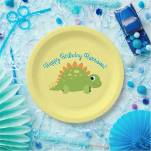 Plato De Papel Fiesta de cumpleaños de Stegosaurus Dinosaur