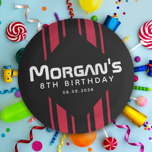 Plato De Papel Fiesta de cumpleaños de Stripe de Coche Red Black 