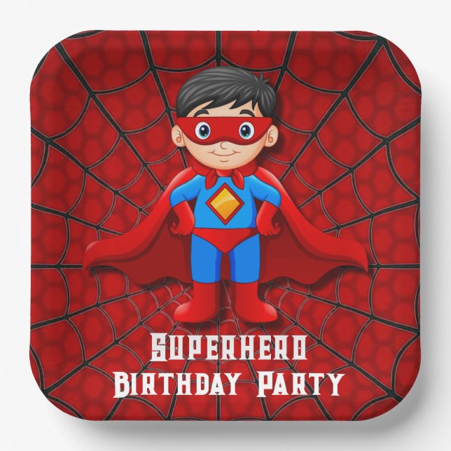 Plato De Papel Fiesta de cumpleaños de SuperHero Boy (Anverso)