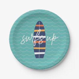 Plato De Papel Fiesta de cumpleaños de surfboard y olas Surfs Up