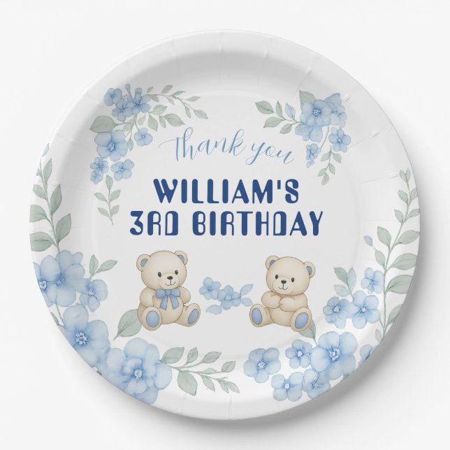 Plato De Papel Fiesta de cumpleaños de Teddy Bear (Anverso)