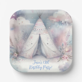 Plato De Papel Fiesta de cumpleaños de Teepee Sleepover, encantad