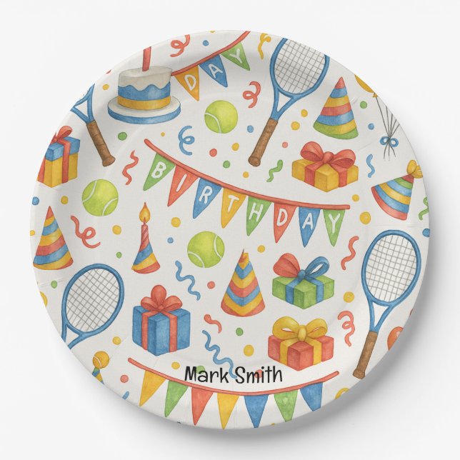 Plato De Papel Fiesta de cumpleaños de tenis para jugador (Anverso)