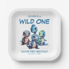 Plato De Papel Fiesta de cumpleaños de un dinosaurio salvaje