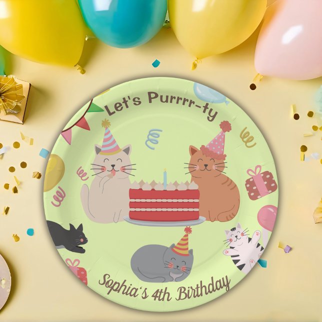 Plato De Papel Fiesta de cumpleaños de un niño con gatos aburrido (Subido por el creador)