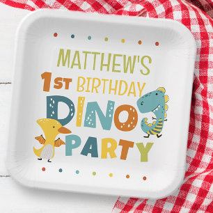 Plato De Papel fiesta de cumpleaños de un niño de dinosaurio chin