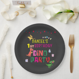 Plato De Papel fiesta de cumpleaños de un niño de dinosaurio chin