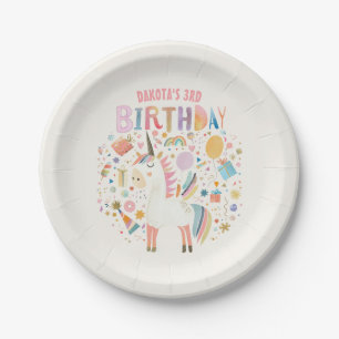 Plato De Papel Fiesta de cumpleaños de Unicorn Cute Pastel para n