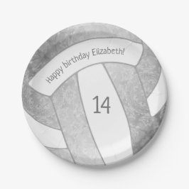 Plato De Papel fiesta de cumpleaños de voleibol gris plateado