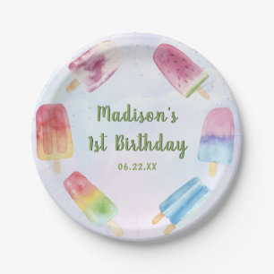 Plato De Papel Fiesta de Cumpleaños de Watercolor Summer Popsicle