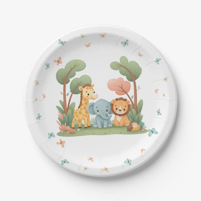 Plato De Papel Fiesta de cumpleaños de Zoo (Anverso)