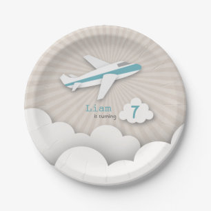 Plato De Papel Fiesta de cumpleaños del aeroplano - azul