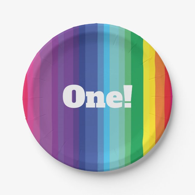 Plato De Papel Fiesta de Cumpleaños del Arcoiris (Anverso)