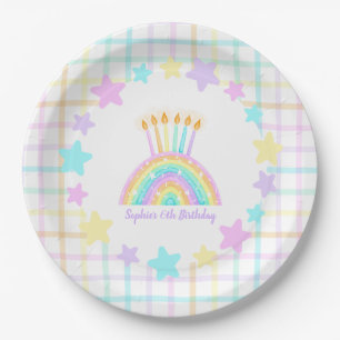 Plato De Papel Fiesta de cumpleaños del arcoiris de una niña pequ